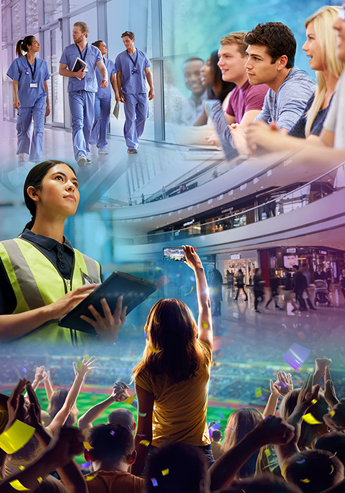 Concert audience using mobile phones inside a connected venue